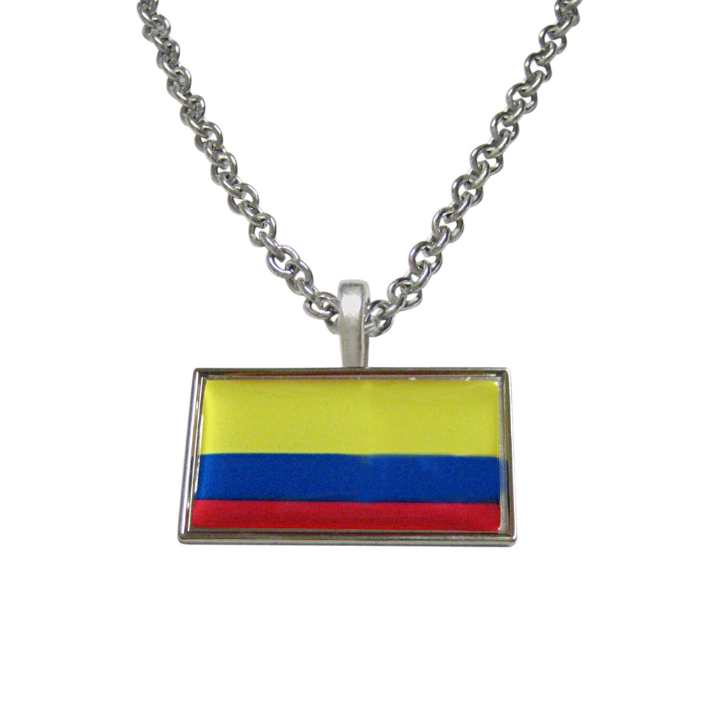 Thin Bordered Colombia Flag Pendant Necklace
